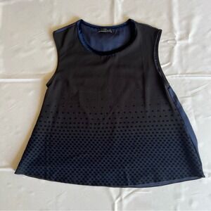 Zara Blue Black Top Geometric Women Chiffon Velvet Sleeveless Medium Designer